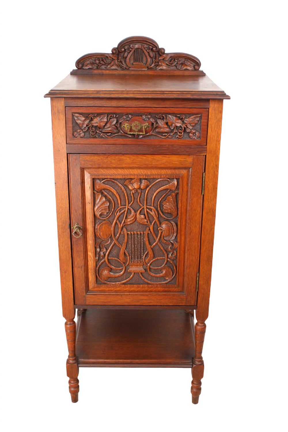 Tall Victorian Carved Oak Pedestal Cabinet