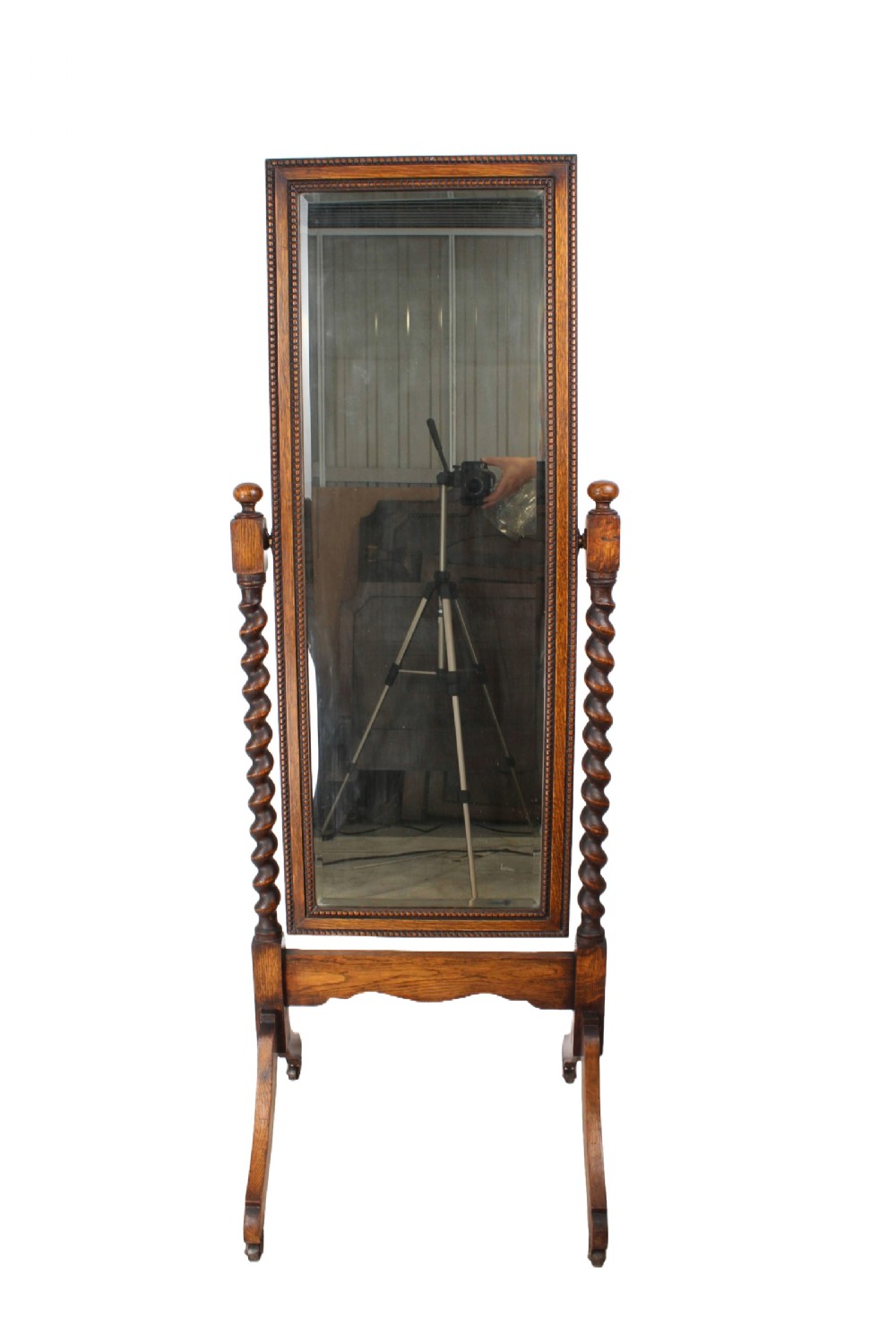 Tall Edwardian Oak Cheval Mirror