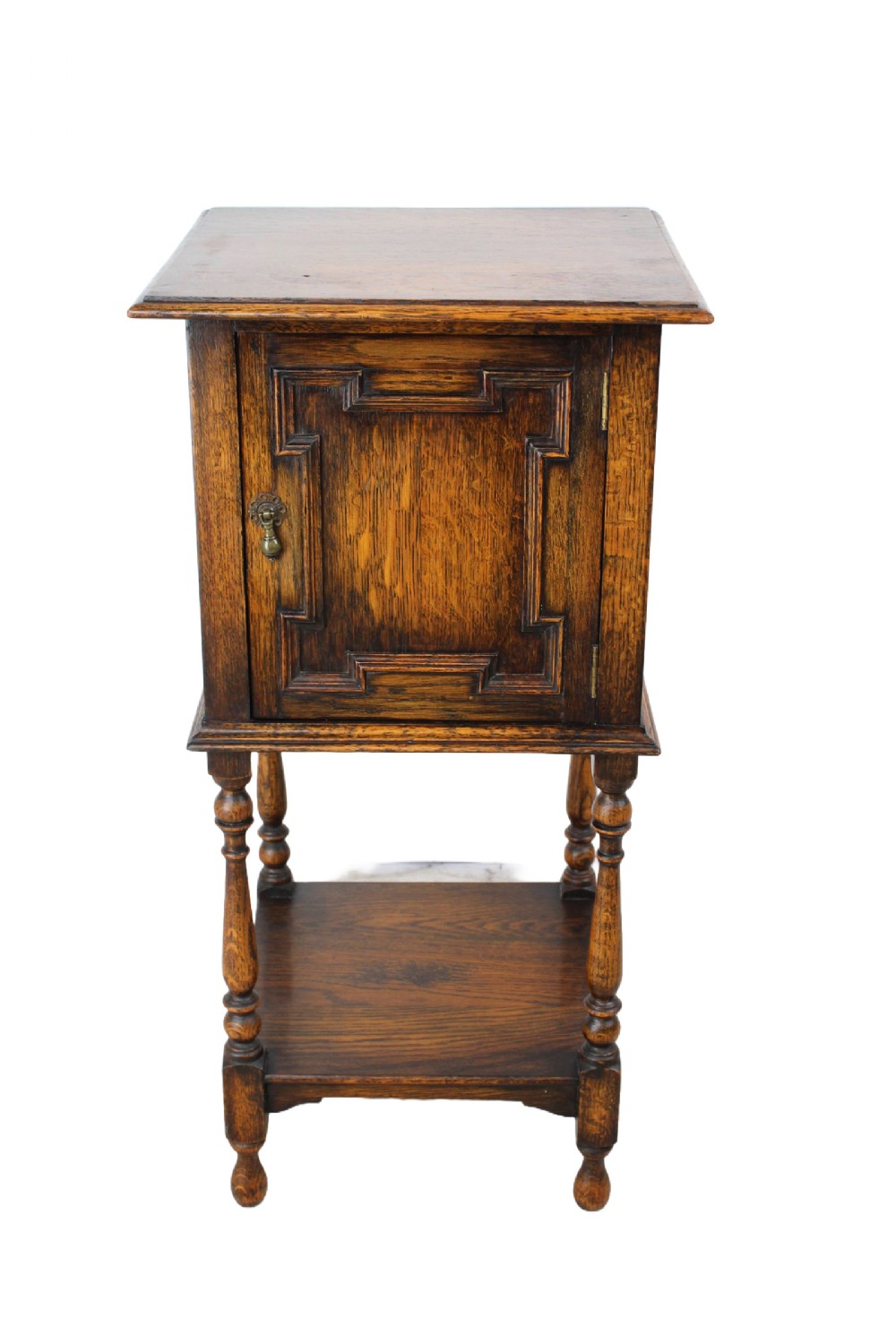 Small Antique Jacobean Revival Oak Bedside Cabinet
