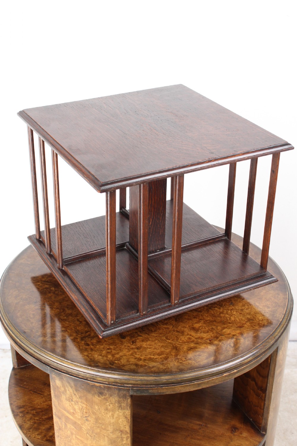 Small Edwardian Table Top Revolving Oak Bookcase