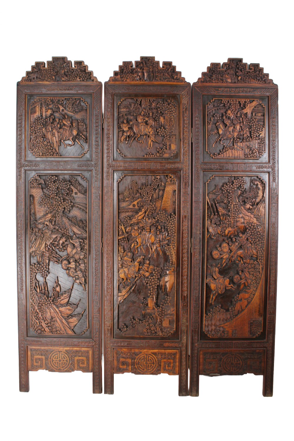 Chinese Art Deco Carved Privacy Screen Folding Room Divider