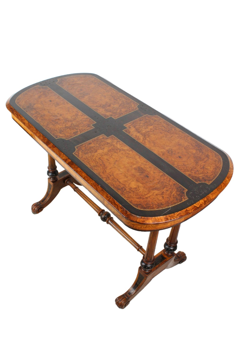Victorian Burr Walnut Stretcher Table