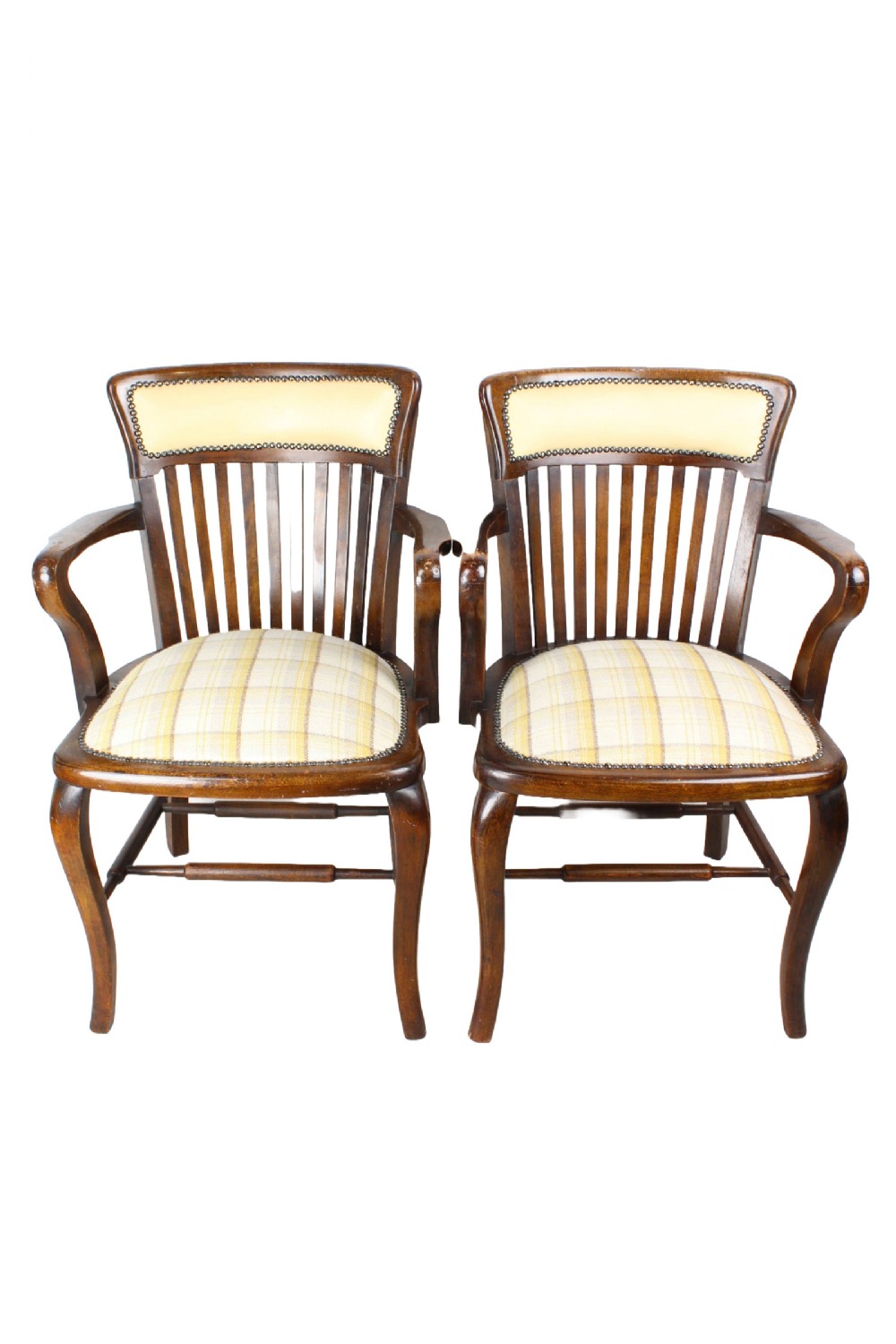 Pair of Edwardian Oak & Beech Armchairs Tub Chairs