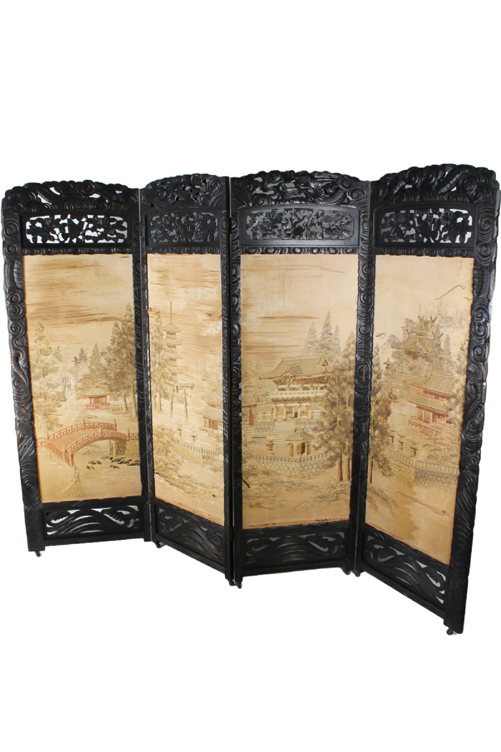 Large Antique Japanese Folding Privacy Dressing Screen Room Divider