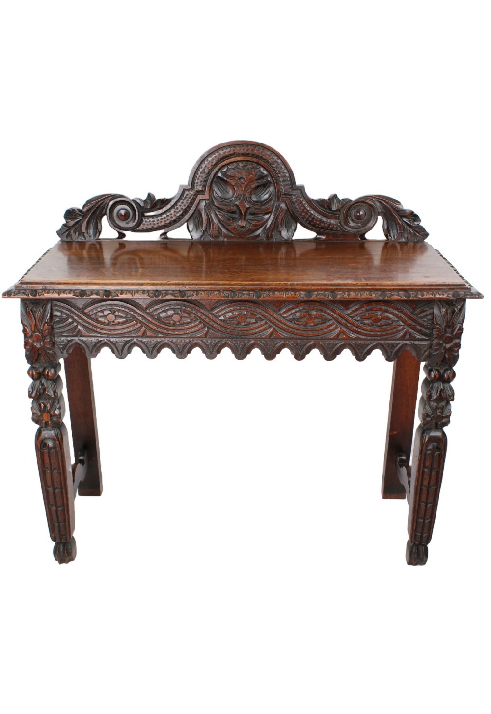 Antique Victorian Gothic Oak Hall Table