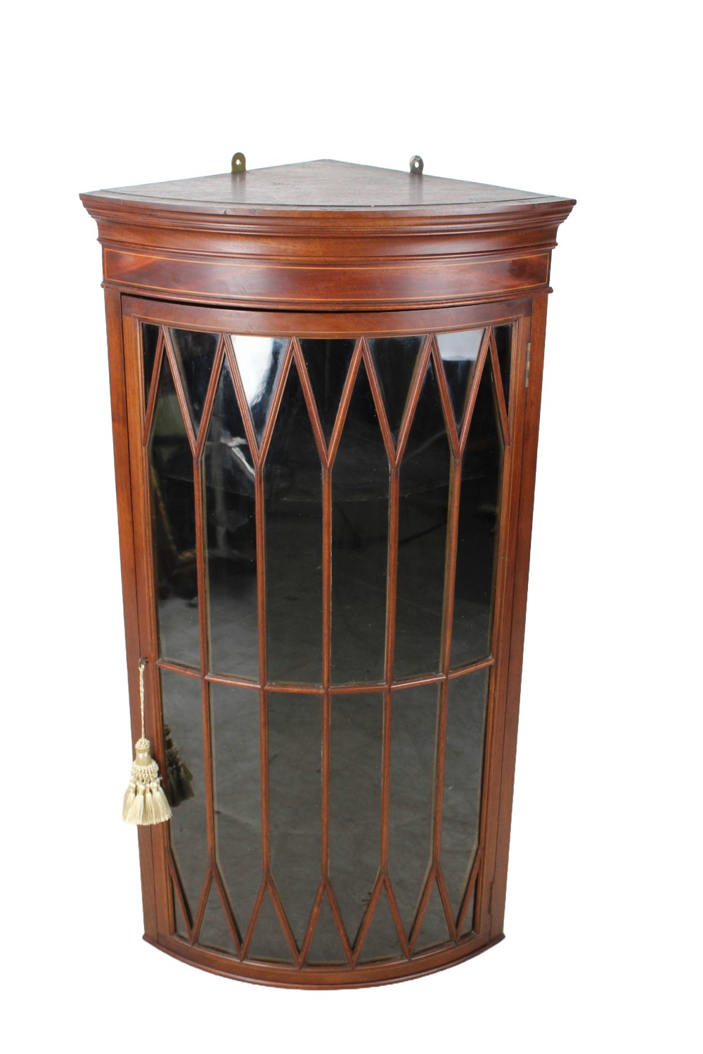 Edwardian Inlaid Mahogany Bow Front Corner Cupboard