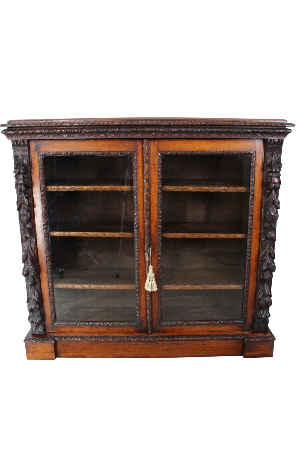 Antique Victorian Carved Oak Bookcase
