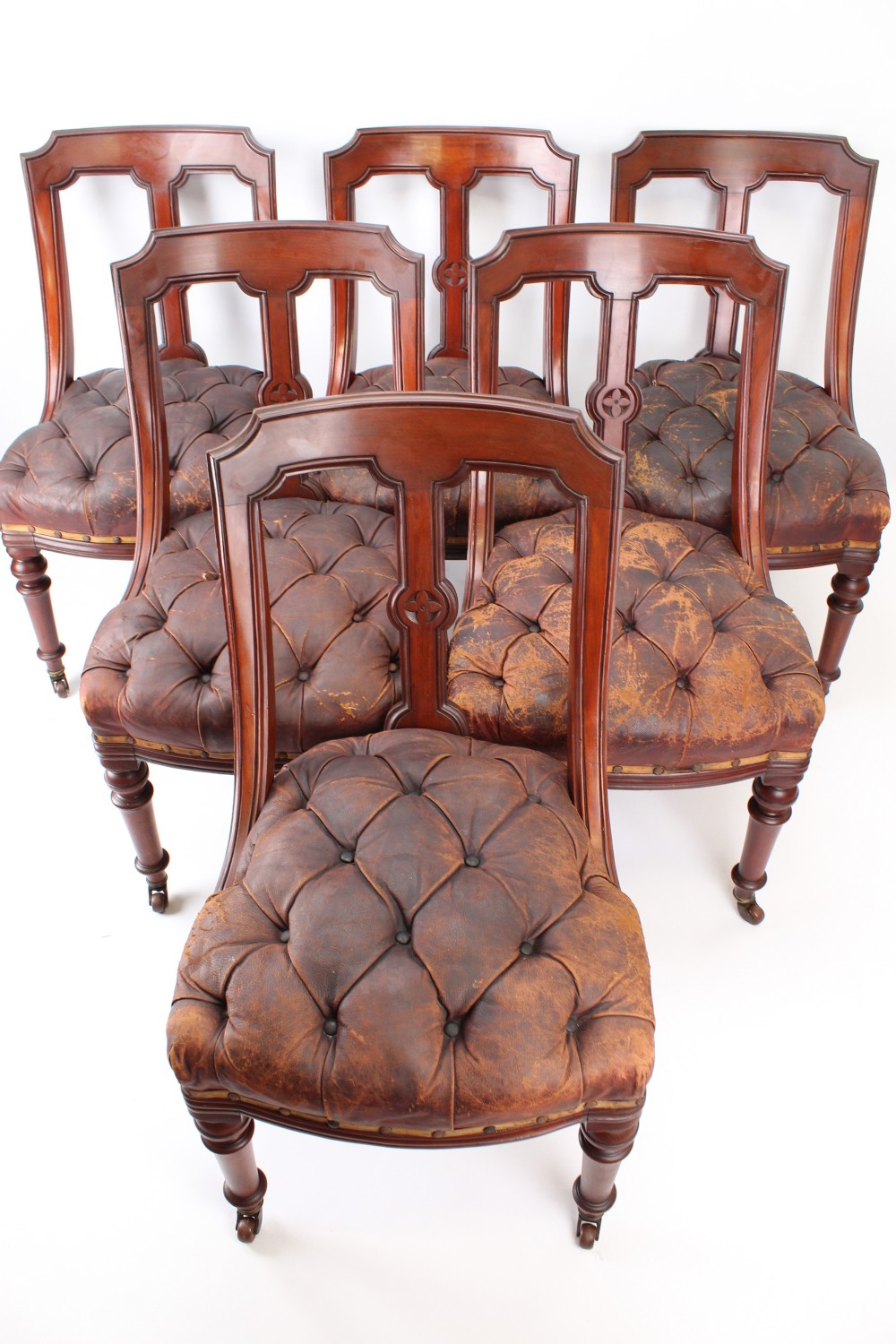 Set 6 Victorian Buttoned Leather Dining Chairs