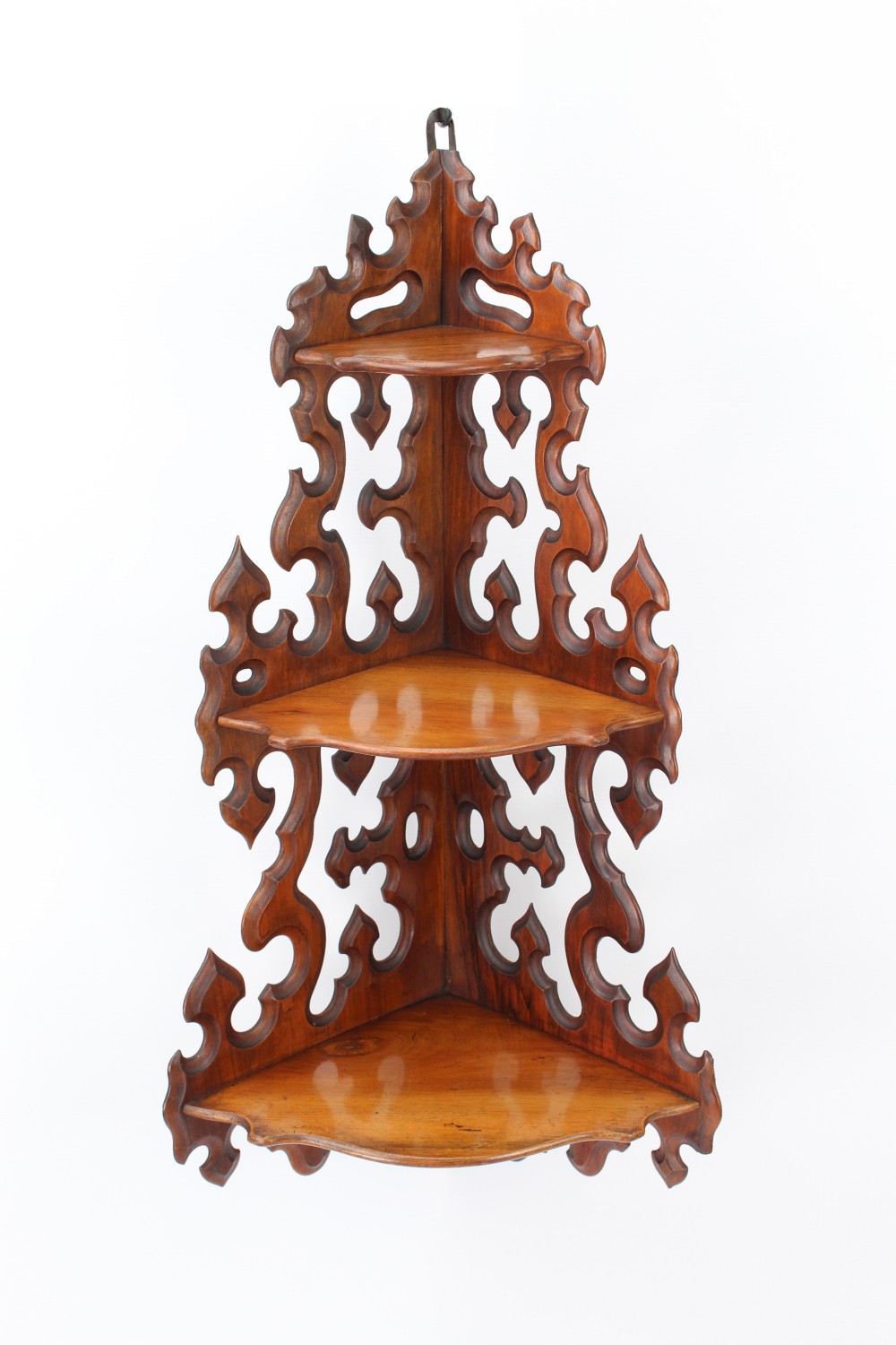 Victorian Carved Walnut Hanging Corner Shelf