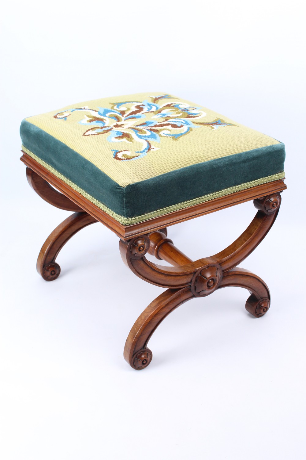 Victorian Walnut X-Framed Dressing Stool