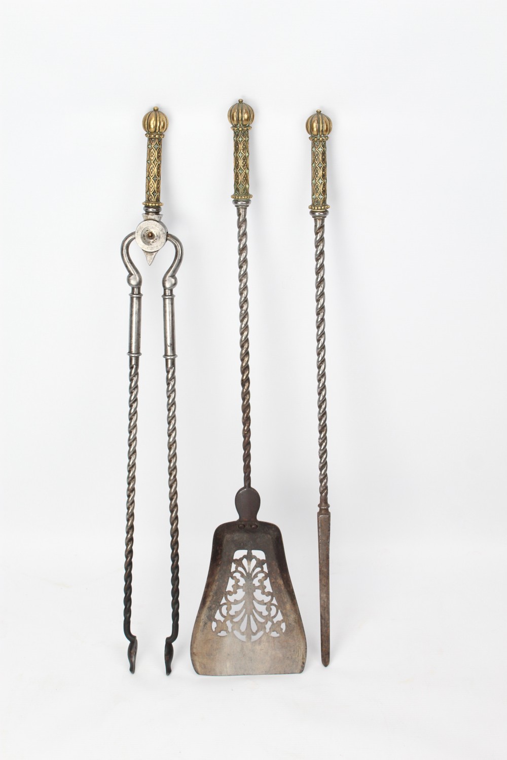 Set Victorian Brass & Steel Fire Tools