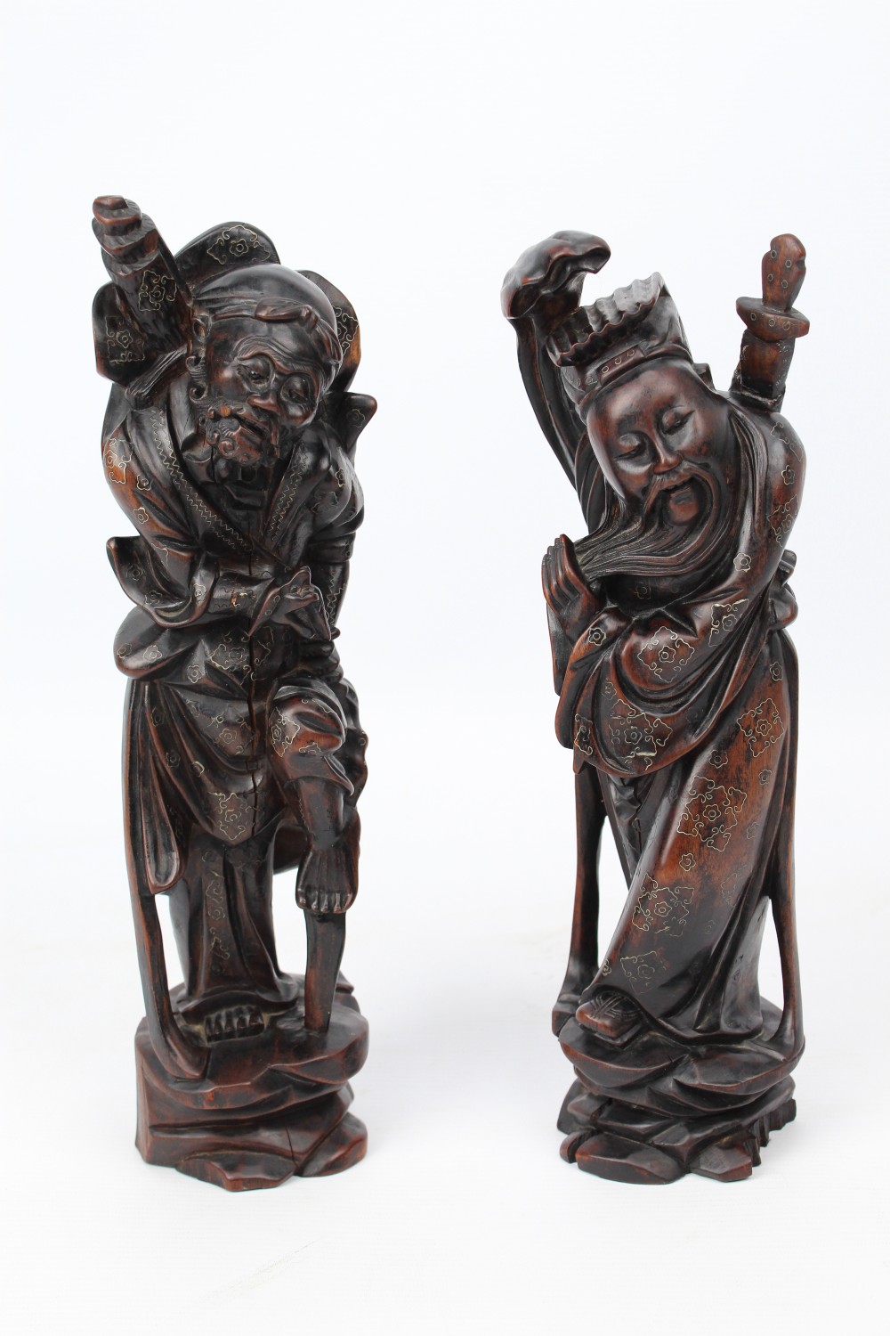Pair of Antique Inlaid Chinese Immortal Figures