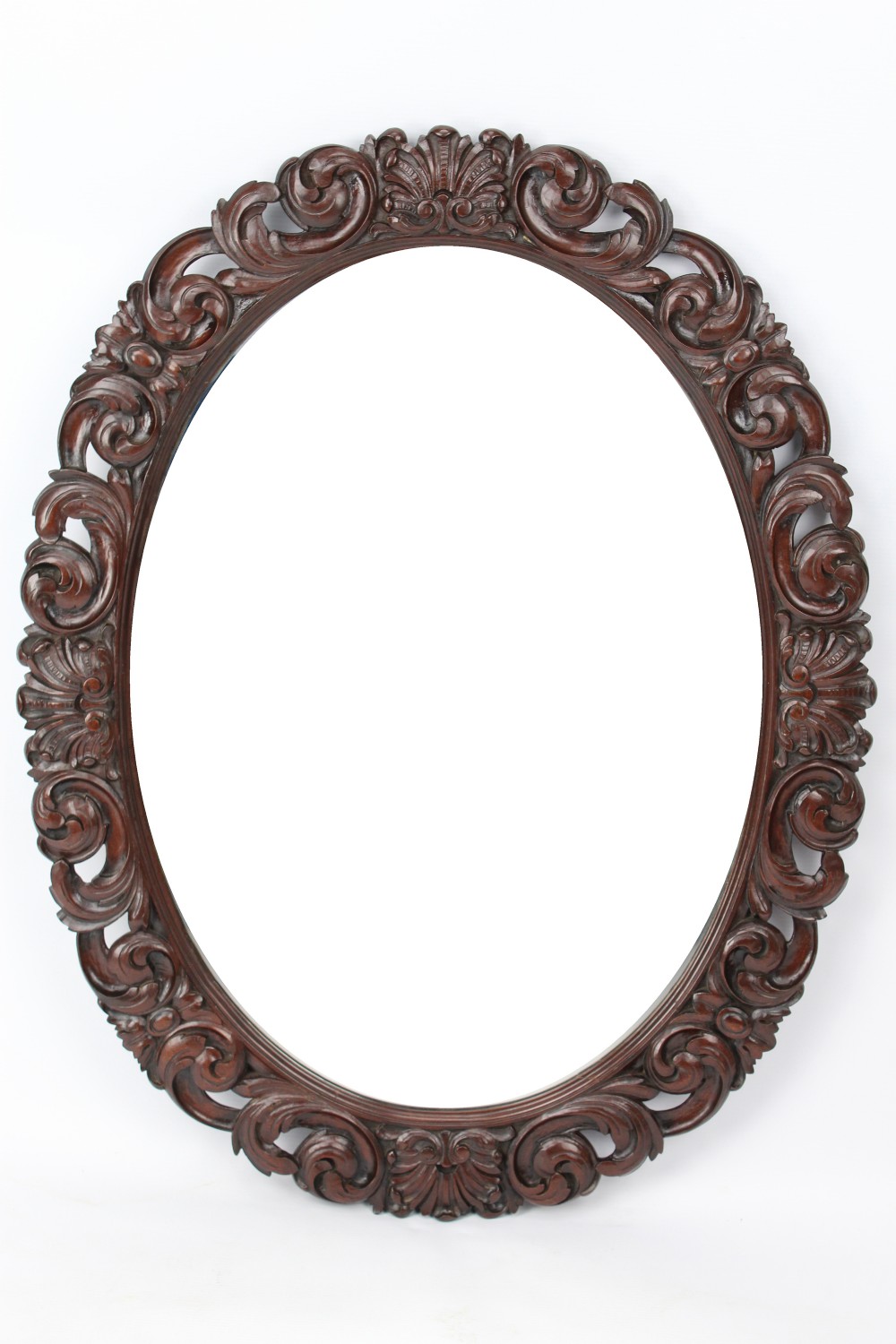 Antique Victorian Carved Oak Oval Mirror