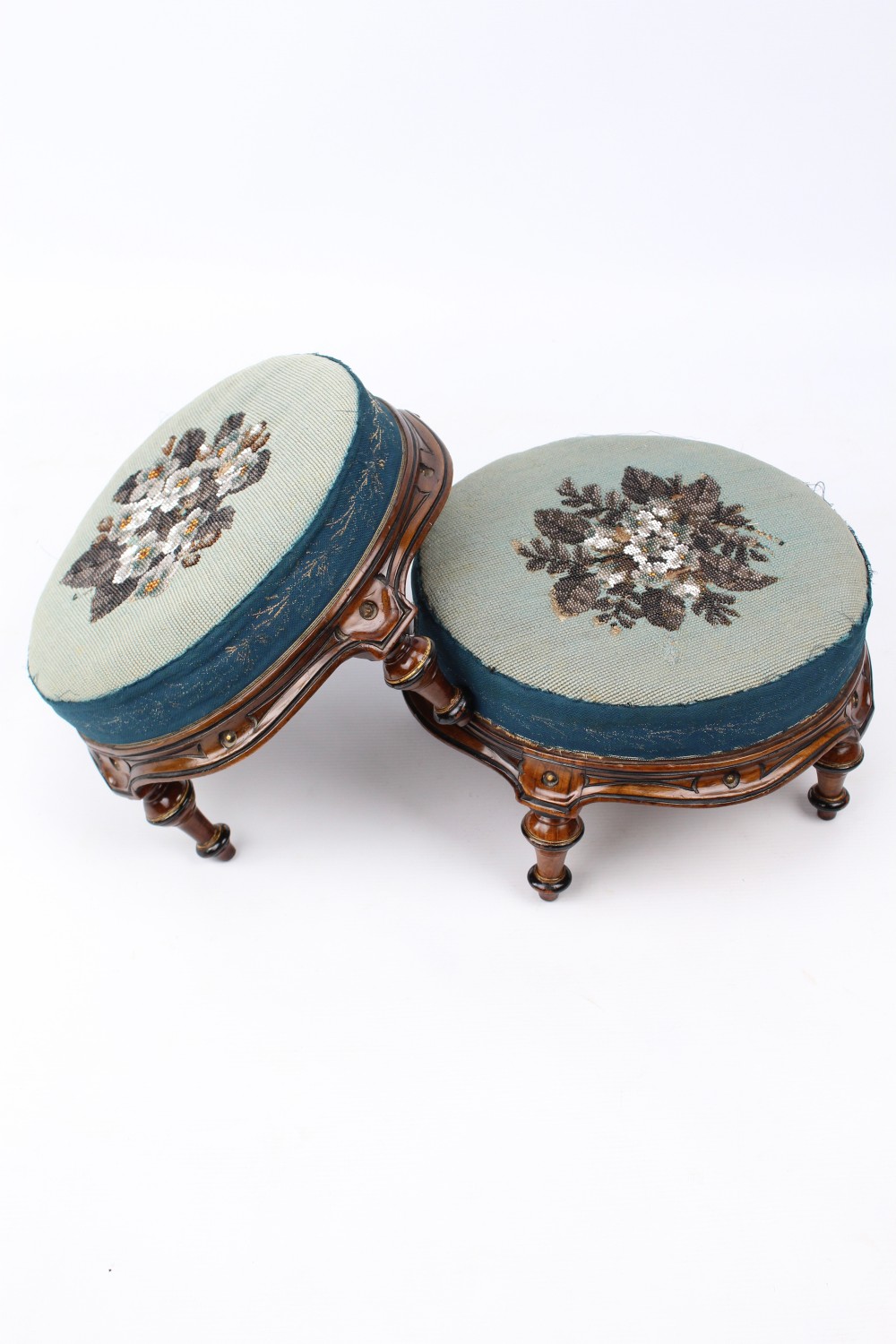 Pair Victorian Walnut Foot Stools