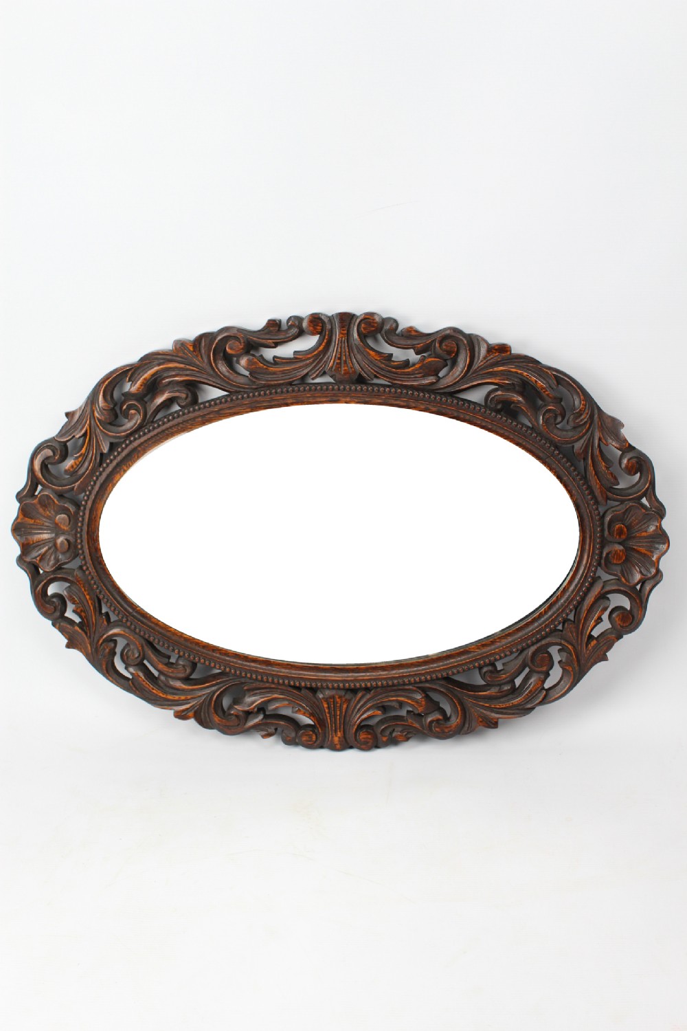 Antique Victorian Carved Oak Oval Mirror