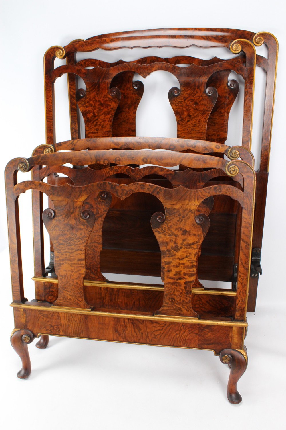 Pair Edwardian Queen Anne Revival Walnut Single Beds