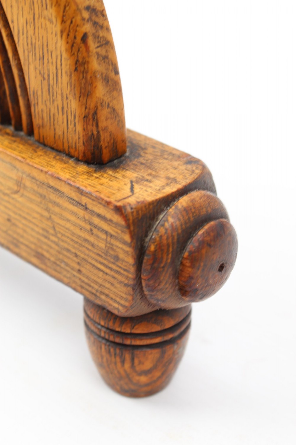 A Victorian ash freestanding towel rail featuring four horizontal bars, turned side columns with finials, and carved pedestal feet. View VIII
