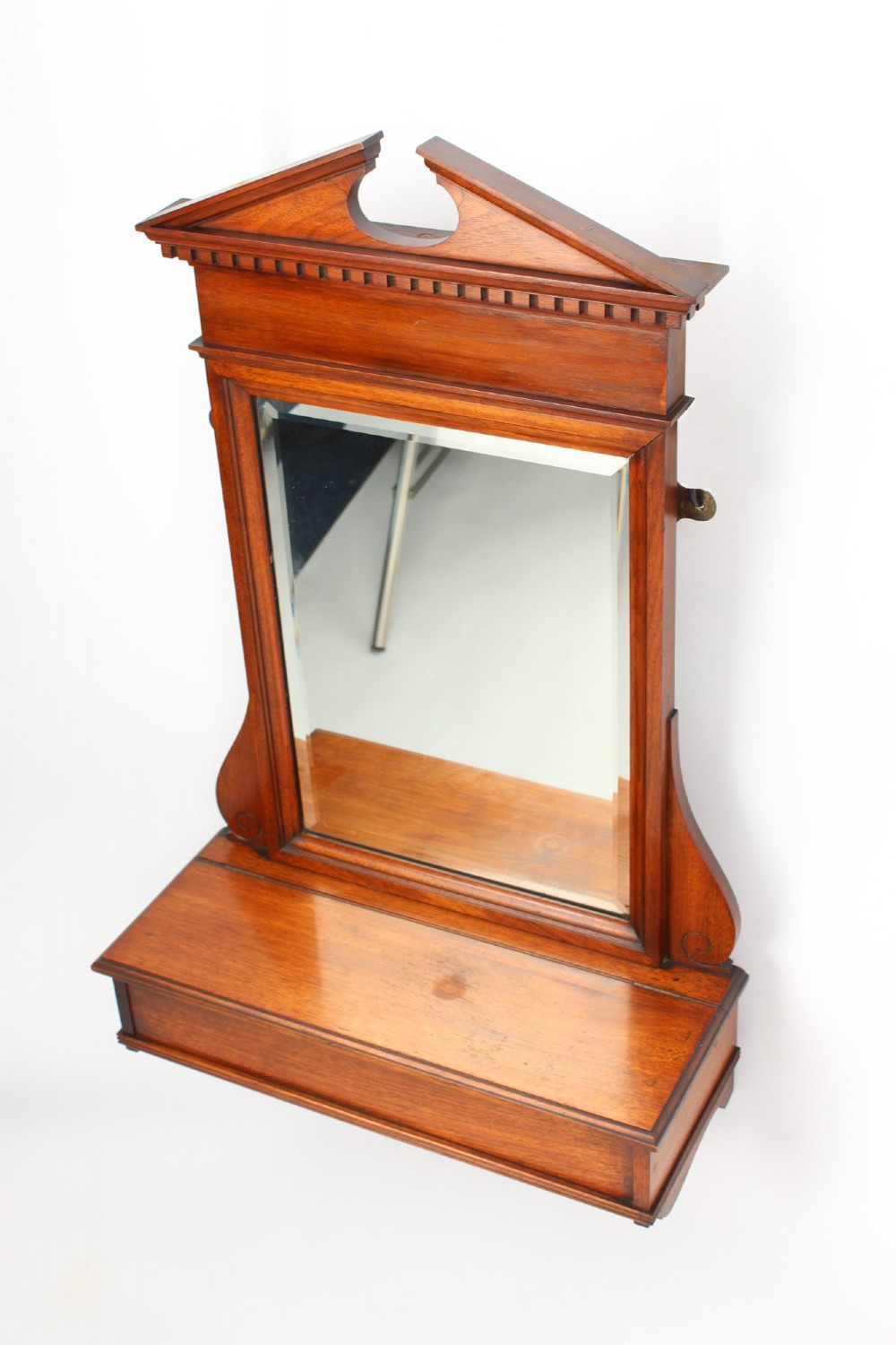 Edwardian Walnut Valet Mirror with Glove Box View II