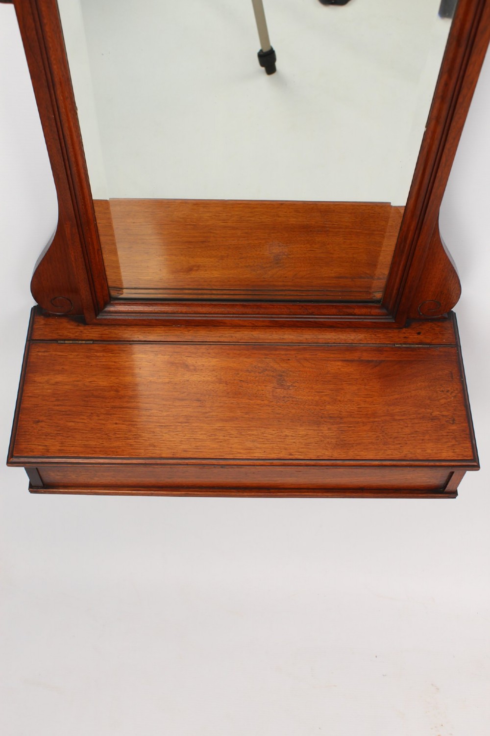 Edwardian Walnut Valet Mirror with Glove Box View IV
