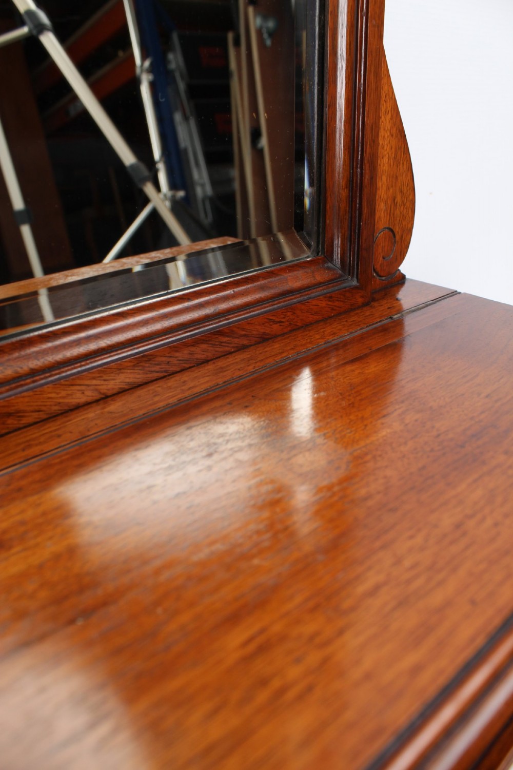 Edwardian Walnut Valet Mirror with Glove Box View VII