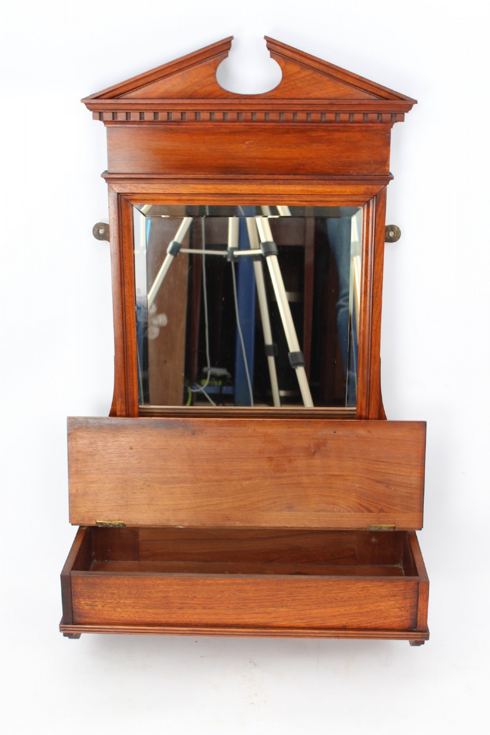 Edwardian Walnut Valet Mirror with Glove Box View IX