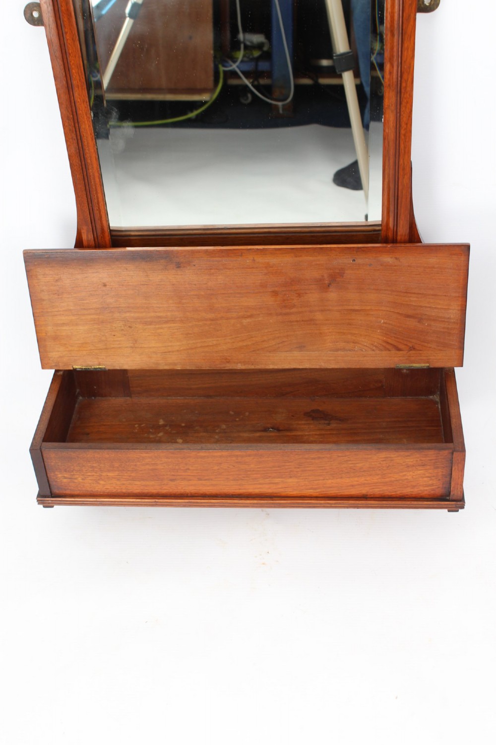 Edwardian Walnut Valet Mirror with Glove Box View X