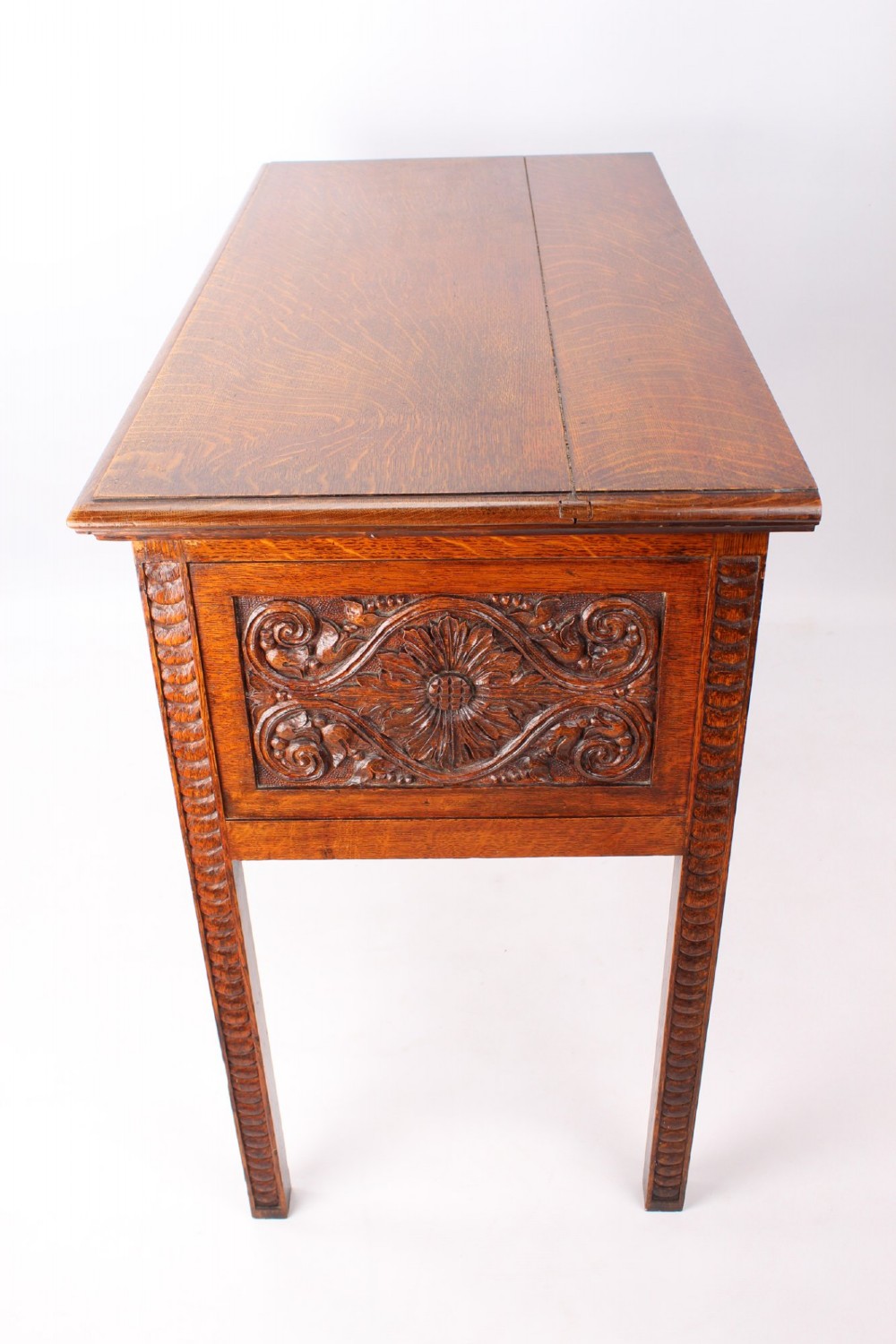 Small Victorian Arts & Crafts Carved Oak Desk View III