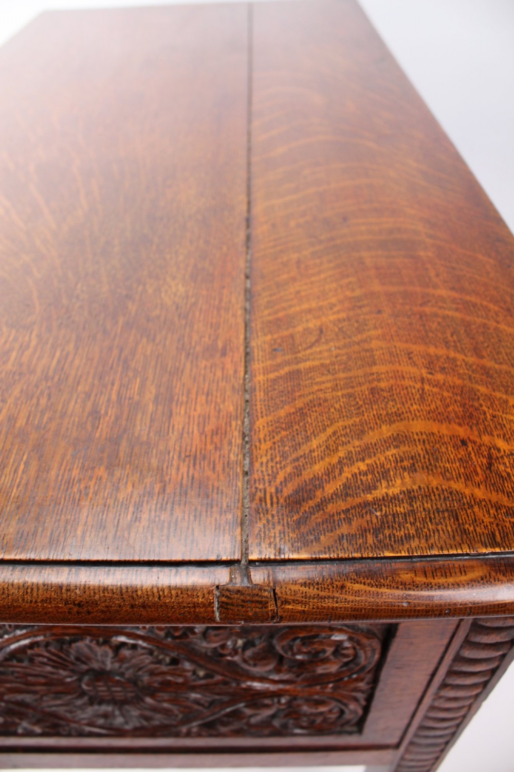 Small Victorian Arts & Crafts Carved Oak Desk View IX