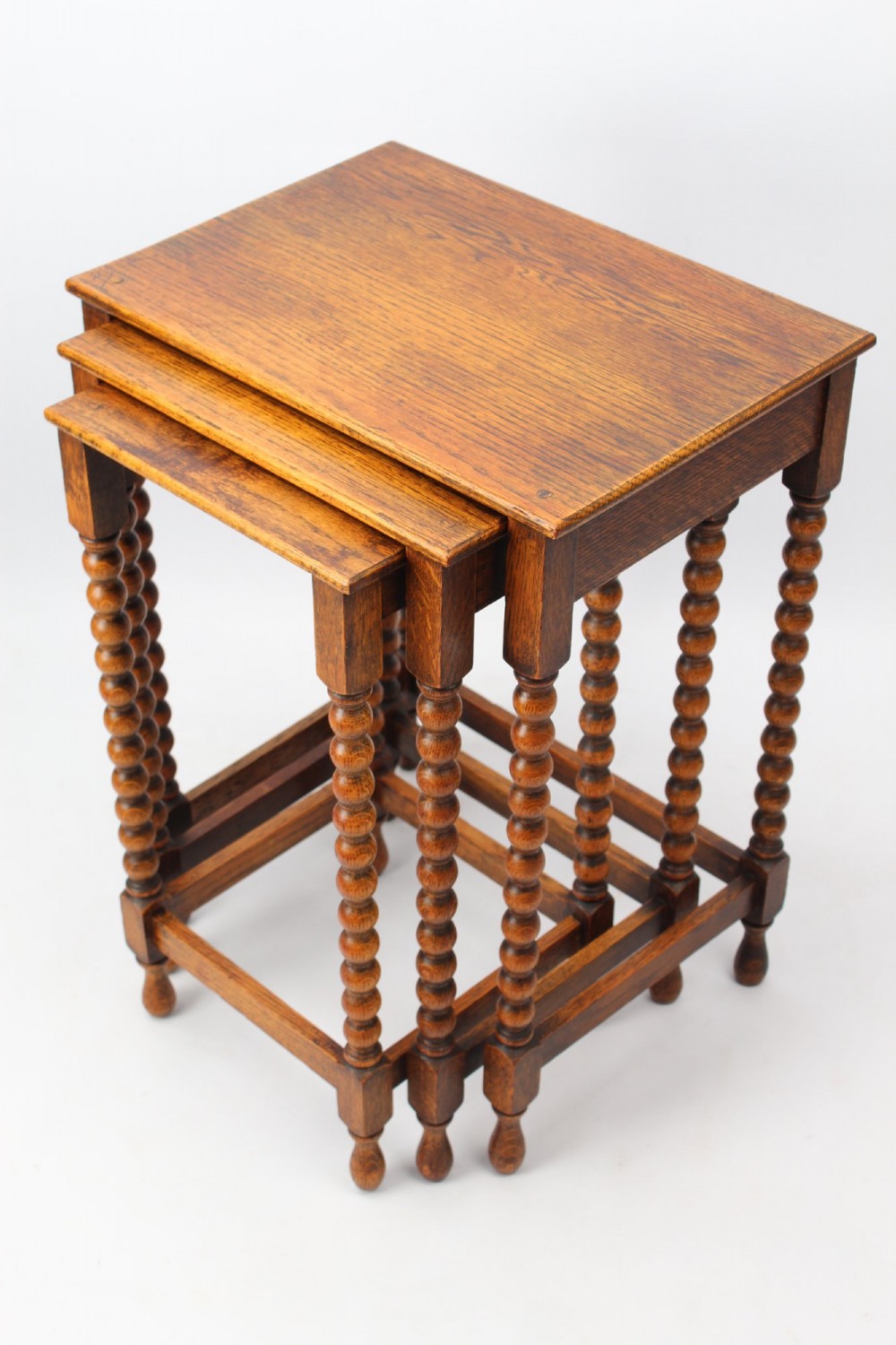 Nest of 3 Oak Bobbin Turned Tables View II