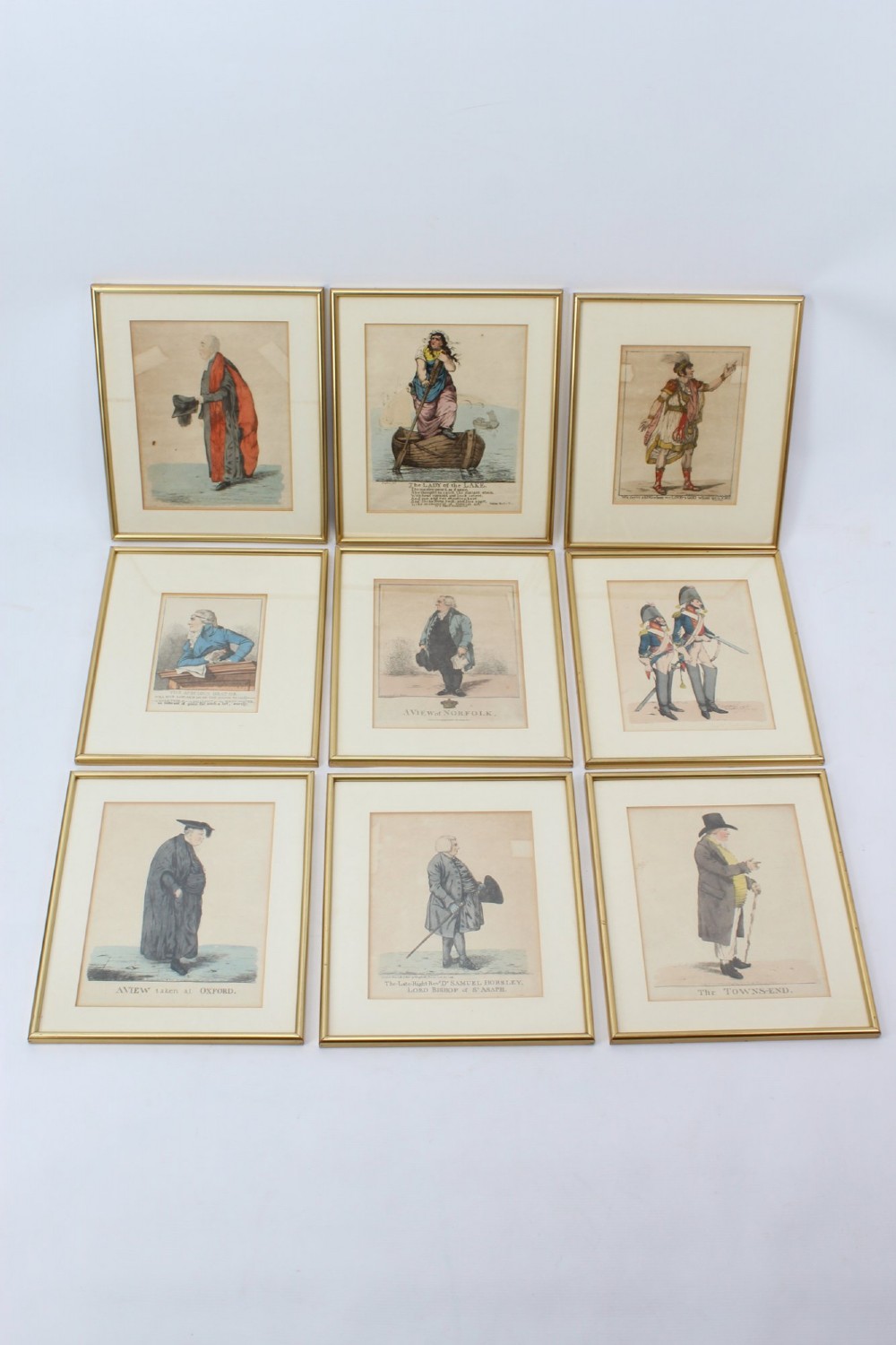 Set 9 Antique Georgian Etchings by Robert Dighton