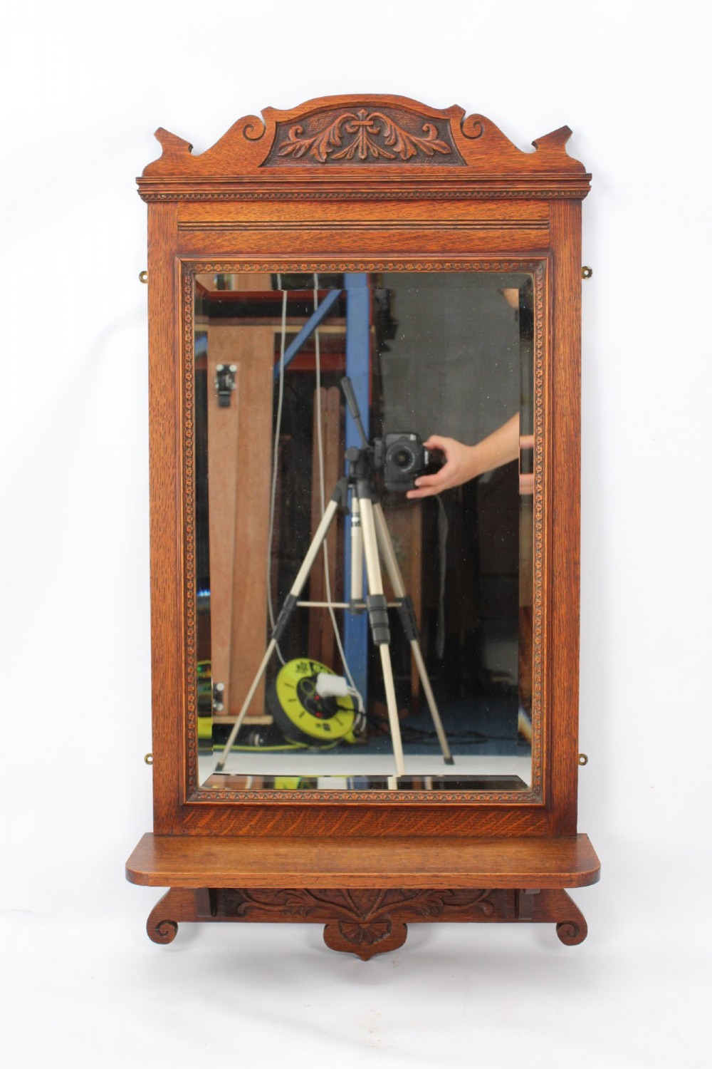 Edwardian Oak Valet Hall Mirror View II