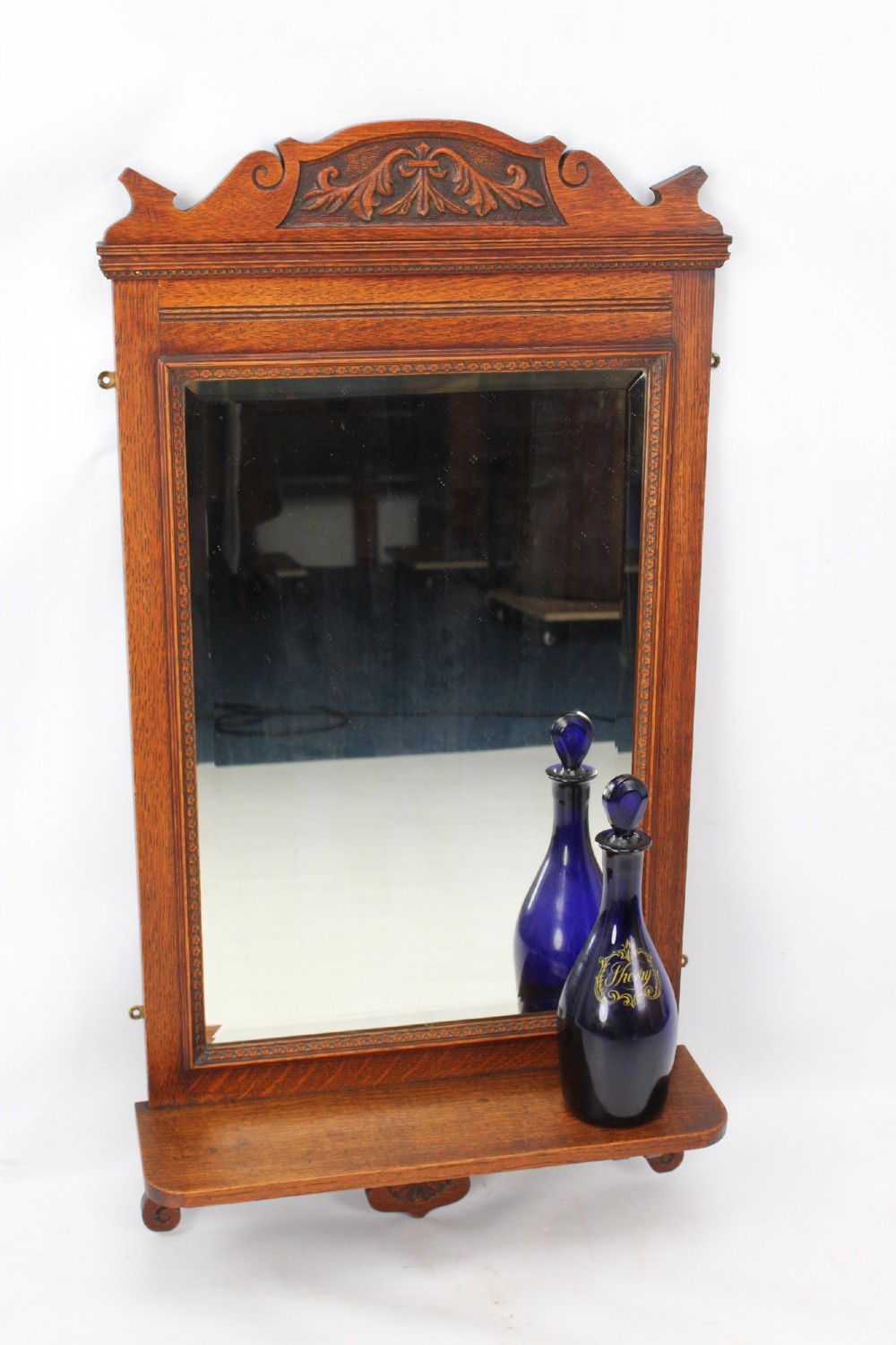 Edwardian Oak Valet Hall Mirror View IV
