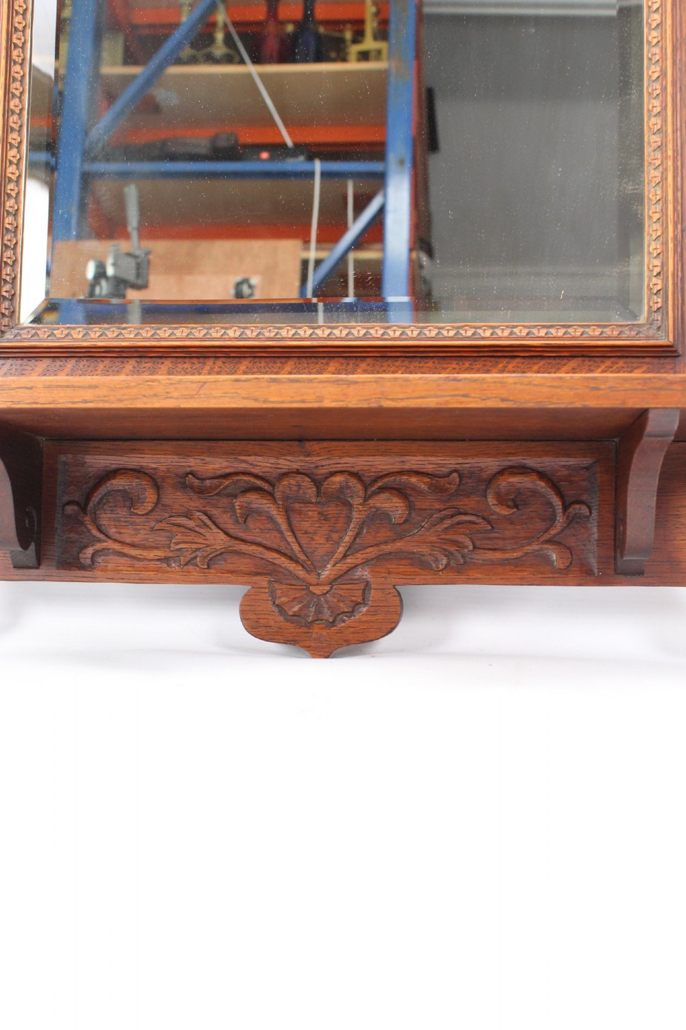Edwardian Oak Valet Hall Mirror View VIII