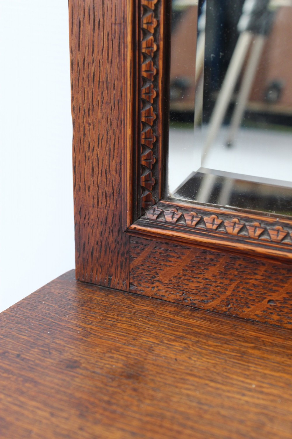 Edwardian Oak Valet Hall Mirror View X