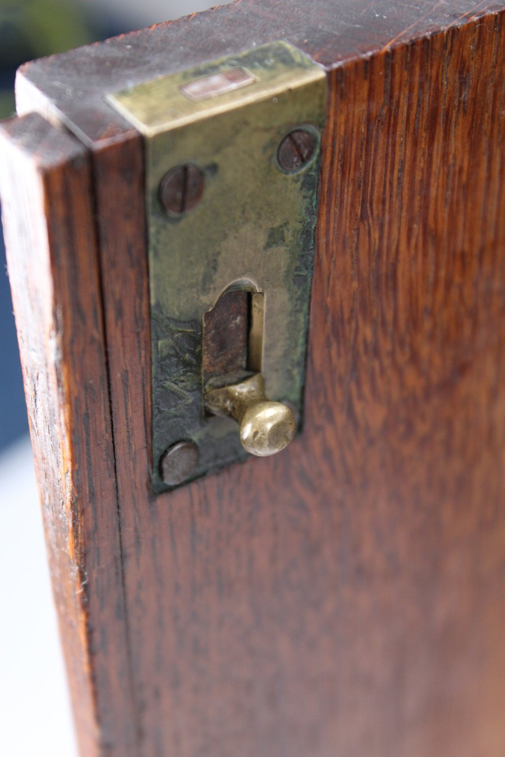 A low Georgian oak cupboard featuring two frieze drawers with turned wooden knobs above a pair of panelled cupboard doors. View IX