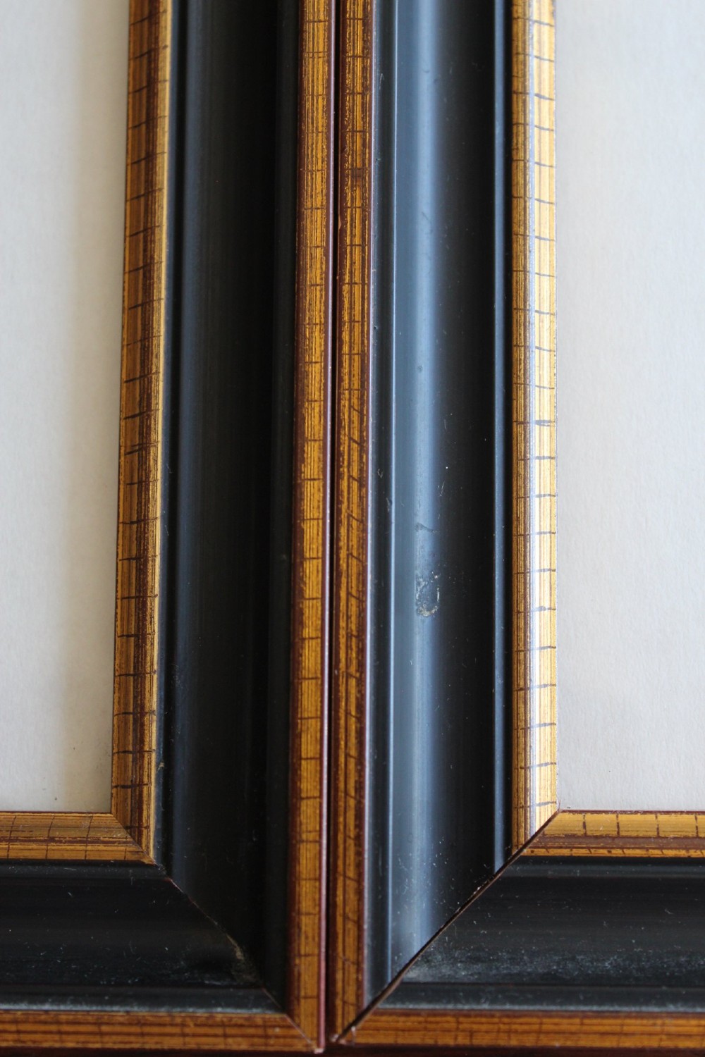 A pair of matching framed antique chromolithographs depicting detailed crested chicken breeds, housed in black frames with gold trim and cream mounts. View XII