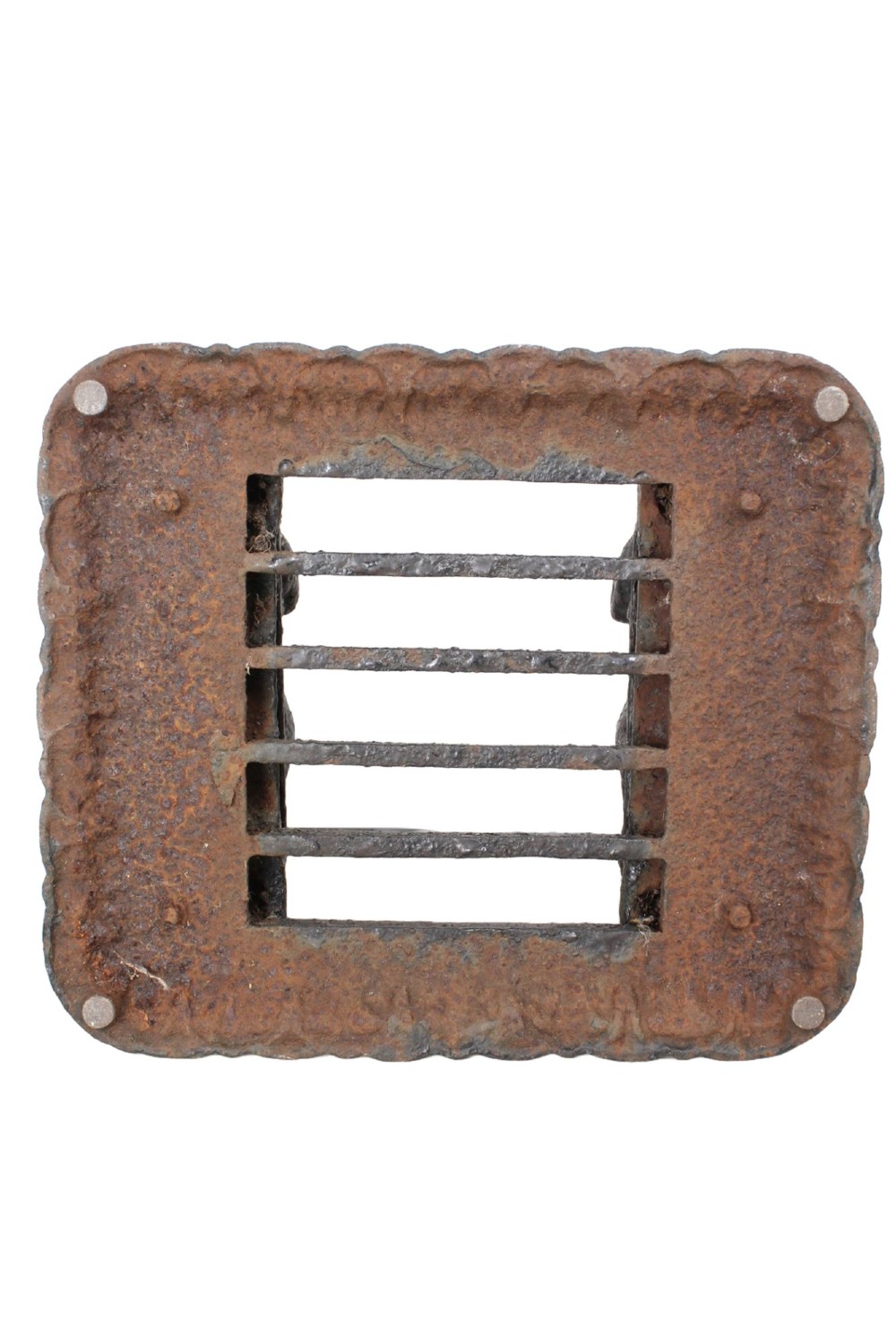 A dark cast iron boot scraper featuring twin sphinx figures flanking a central slatted grate set upon a decorative moulded base. View VI
