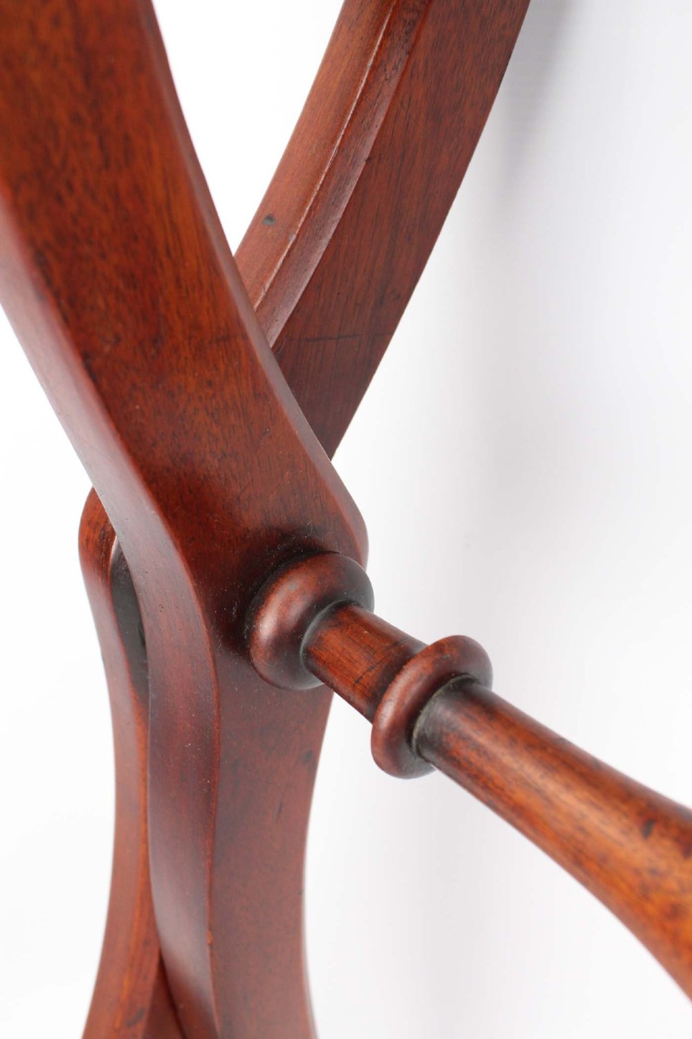 A Victorian mahogany coaching table featuring a rectangular folding top supported by curved X-frame legs and turned stretchers. View XI