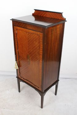 TALL EDWARDIAN MAHOGANY MUSIC CABINET