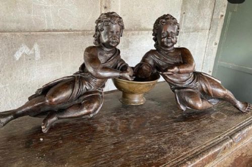 Pair of 17th Century Handcarved Walnut Cherubs/Putti