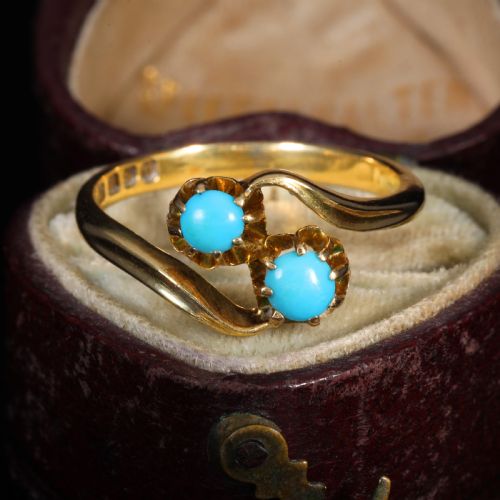 THE ANTIQUE VICTORIAN 1893 TURQUOISE TOI ET MOI RING