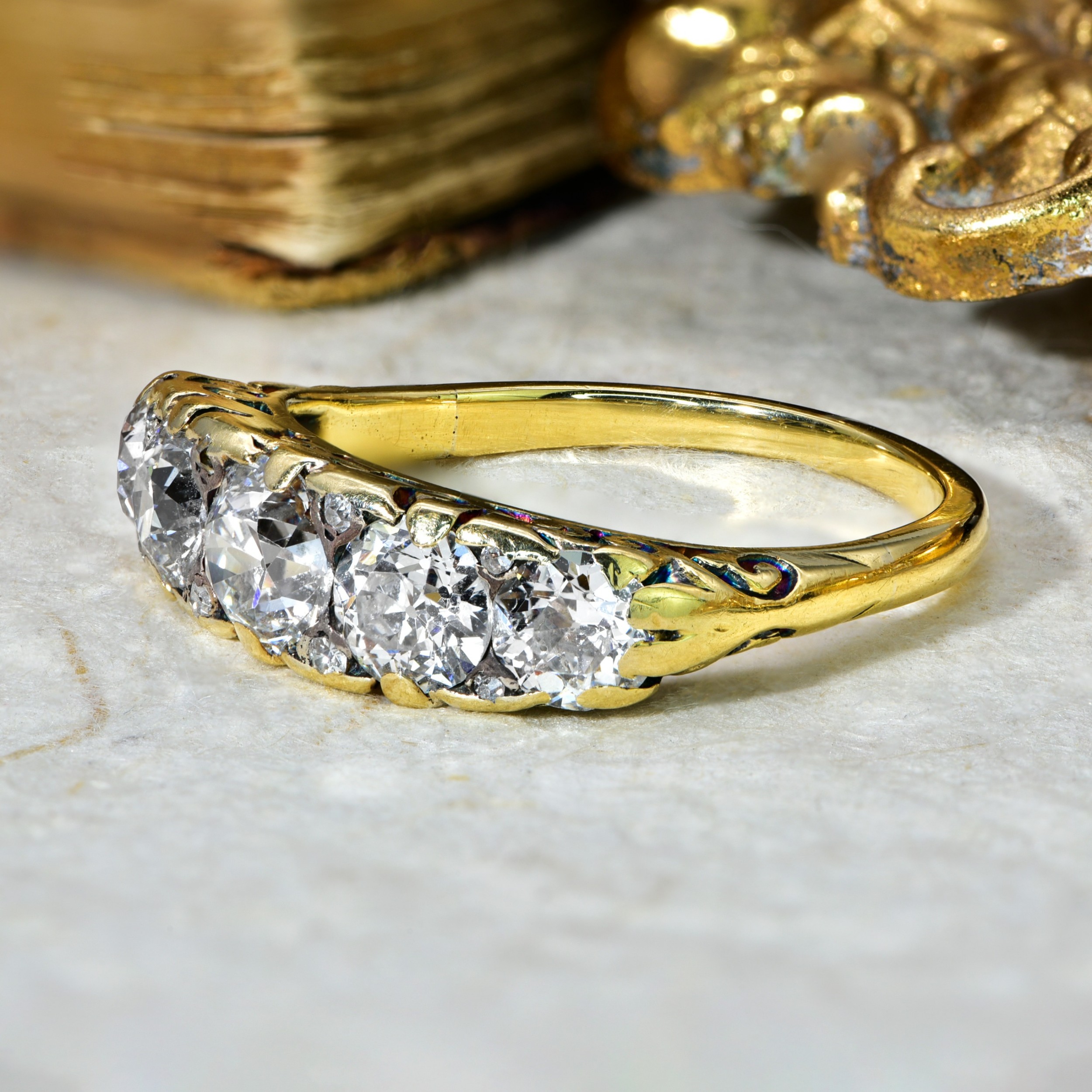 The Antique Bold Diamond Scroll Topped Ring
