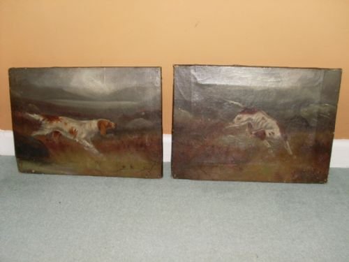 A Pair of 19thc Oil Paintings of Dogs