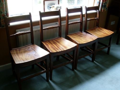 A Set of 4 19thc Elm Kitchen Chairs