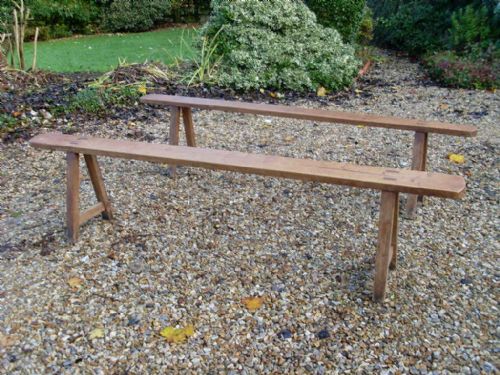 A Pair of French Fruitwood Kitchen Table Benches