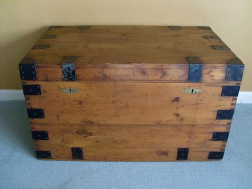 A 19thc Pine and Iron Bound Travelling Trunk