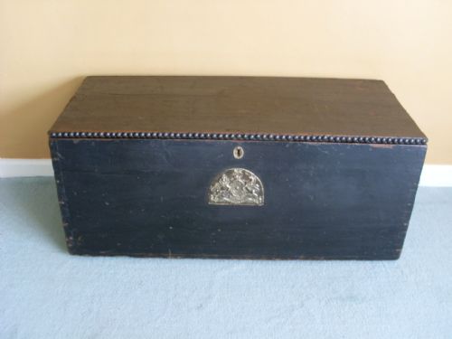 An Early 19thc Dark Painted Travelling Trunk.