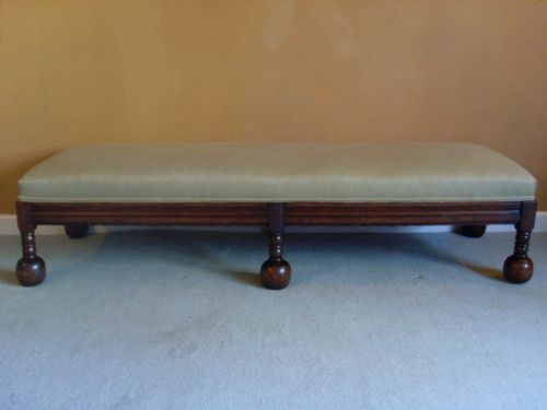 A Victorian Oak Ball Foot Long Stool