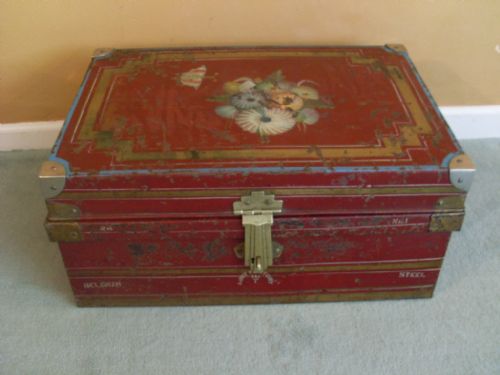 A Colonial Beautifully Painted Metal Strong Box