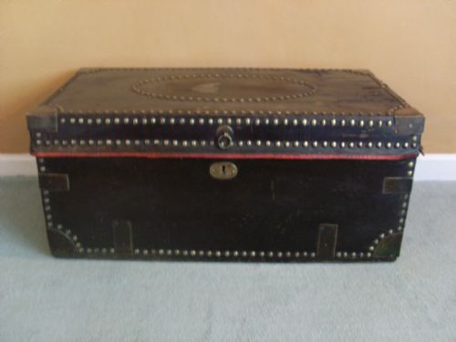 A Regency Leather Covered Campaign Trunk